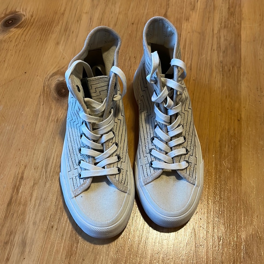 Frye canvas and leather high top sneakers